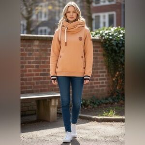Wanakome Cowl Neck Hoodie Women’s Medium Tan Pullover Sweatshirt